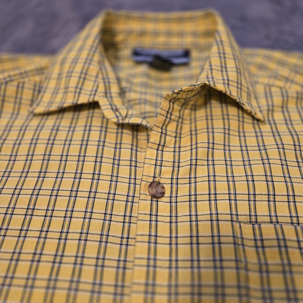Yago Shirt Mens XL Yellow Plaid Short Sleeve‎ Casual Full Button Up Wing Collar